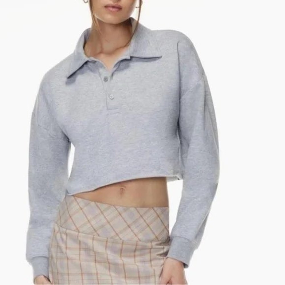Sunday Best Aritzia Grey Cropped Polo Sweatshirt Raw Hem Size S